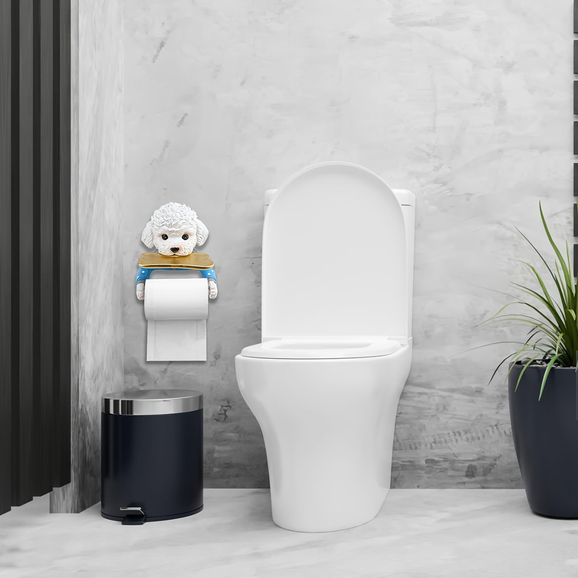 Cute Dog Toilet Paper Holder - Self-Adhesive Wall-Mounted Bathroom Storage with Resin Construction, Space-Saving Toilet Paper Dispenser with Paw Print & Dog Face Design, Easy Installation for Bathroom Decor, Fun Housewarming Gift for Pet Lovers (No