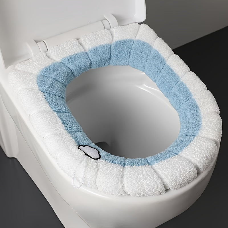 4 colors to choose from, four-season universal toilet seat cushion, no dirty hands, good cushion, cute big warm hand-held ring cushion, bathroom accessories, fashion toilet cover, comfortable seat cover, plush fabric, soft filling, universal model