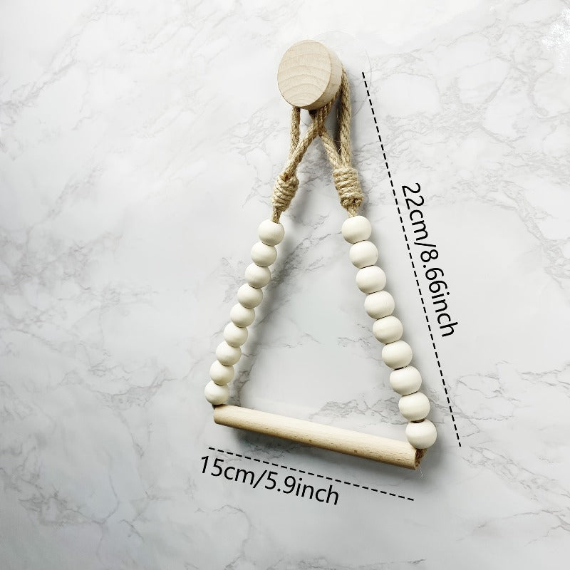 4pcs Rustic Style No-Drill Paper Towel Holder and Towel Rack - Log Bark Bathroom Shelf, Hemp Rope and Wooden Ball System, Farmhouse Style Bathroom Accessory Installation (Compatible with Toilet Paper Rolls), Paper Towel Storage Box, Toilet Paper