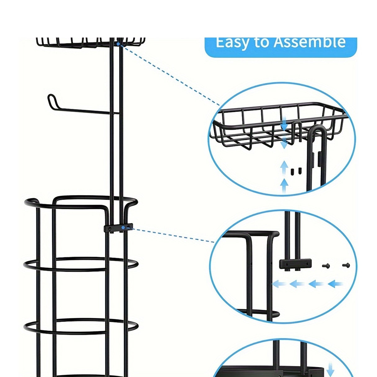 Single Toilet Paper Holder with Shelf, Independent Bathroom Paper Organizer with 4 Rolls Of Paper, Suitable for Balcony, Bedroom, Toilet, Courtyard, Toilet Paper Storage, Bathroom Accessories - Black