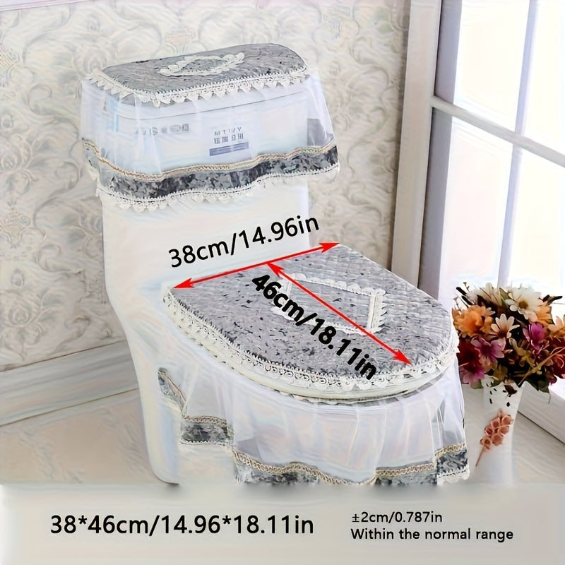 Lace toilet three-piece set, toilet seat cushion, toilet cover, towel., Toilet Seat Warmer, Soft Toilet Seat, Toilet Seat Cushion with Cover, Toilet Cushion, Toilet Seat Cover Set, Home Bathroom Accessories, Bathroom Essentials
