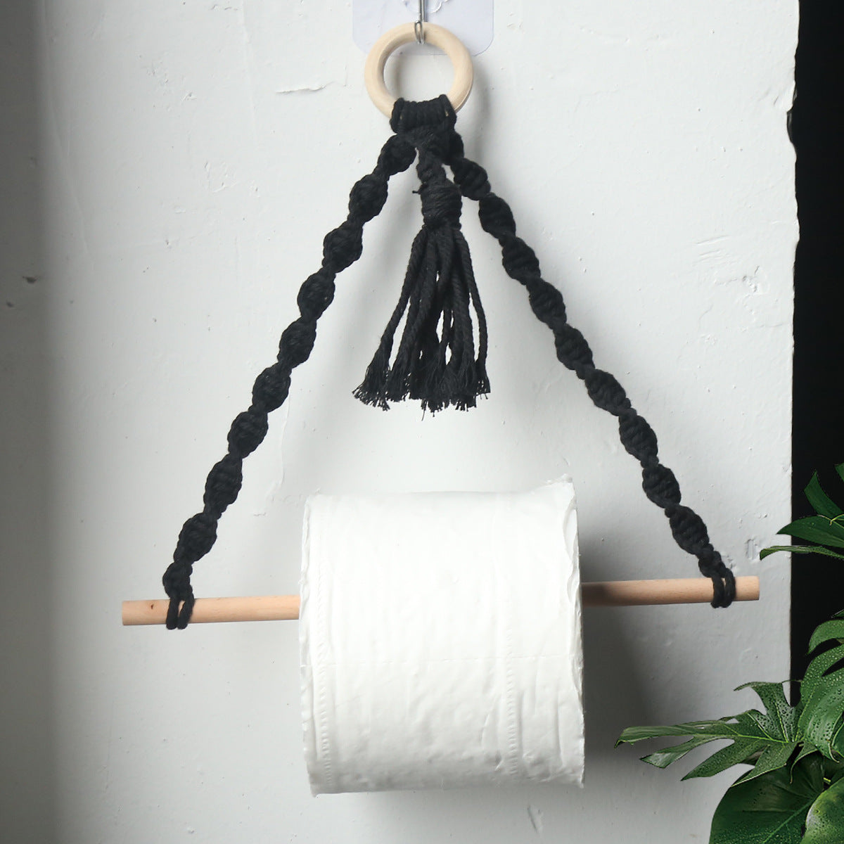 4pcs Rustic Style No-Drill Paper Towel Holder and Towel Rack - Log Bark Bathroom Shelf, Hemp Rope and Wooden Ball System, Farmhouse Style Bathroom Accessory Installation (Compatible with Toilet Paper Rolls), Paper Towel Storage Box, Toilet Paper