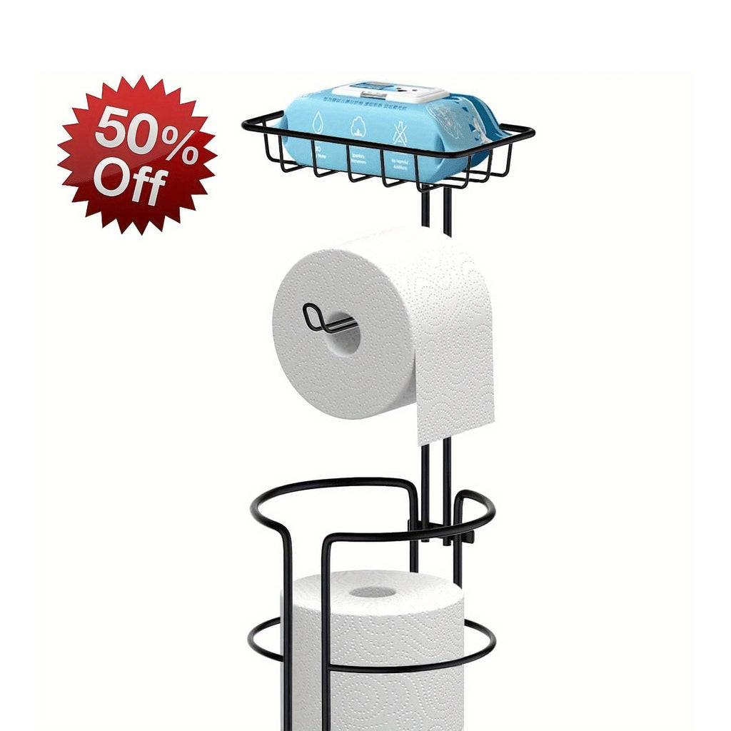 Single Toilet Paper Holder with Shelf, Independent Bathroom Paper Organizer with 4 Rolls Of Paper, Suitable for Balcony, Bedroom, Toilet, Courtyard, Toilet Paper Storage, Bathroom Accessories - Black