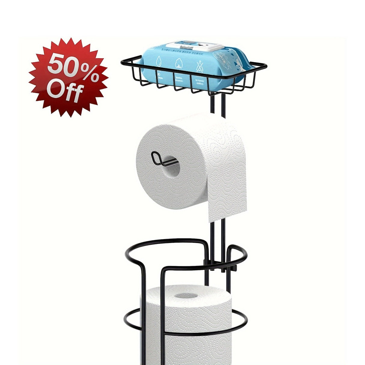 Single Toilet Paper Holder with Shelf, Independent Bathroom Paper Organizer with 4 Rolls Of Paper, Suitable for Balcony, Bedroom, Toilet, Courtyard, Toilet Paper Storage, Bathroom Accessories - Black