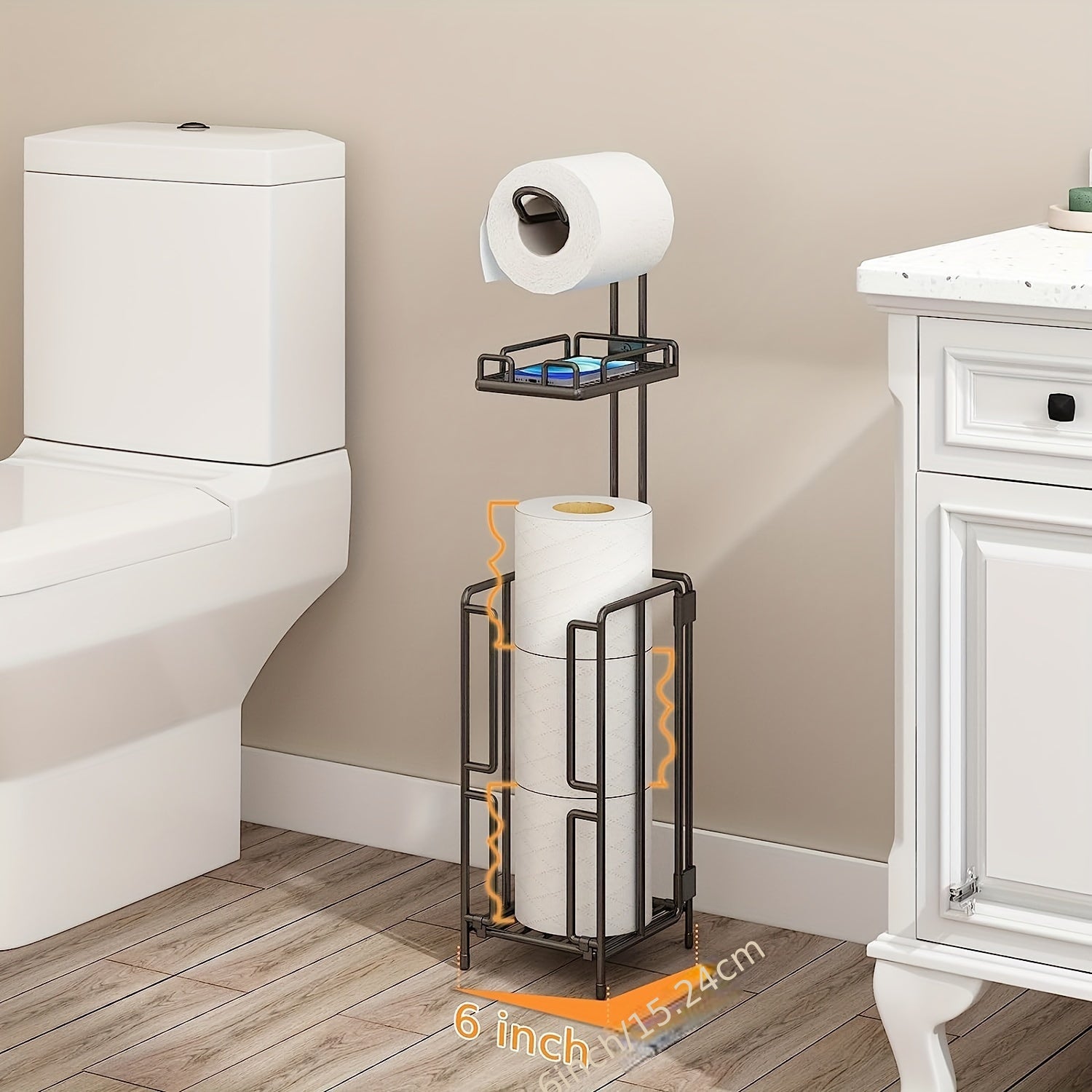 Freestanding Toilet Paper Holder, Metal Trim Freestanding Toilet Paper Roll Holder And Dispenser to Store 3 Extra Rolls Of Reserve Toilet Paper, Christmas