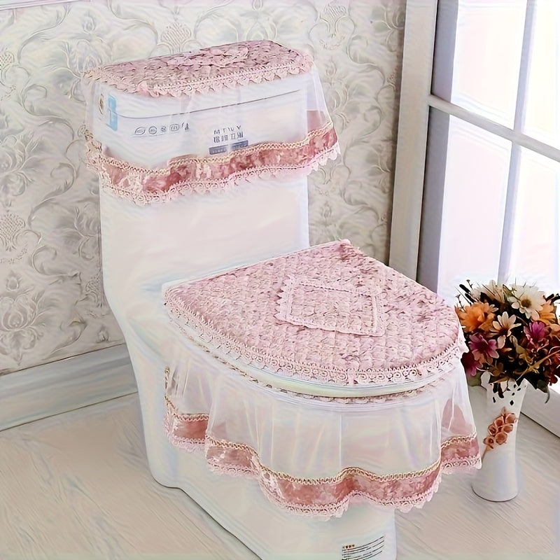 Lace toilet three-piece set, toilet seat cushion, toilet cover, towel., Toilet Seat Warmer, Soft Toilet Seat, Toilet Seat Cushion with Cover, Toilet Cushion, Toilet Seat Cover Set, Home Bathroom Accessories, Bathroom Essentials