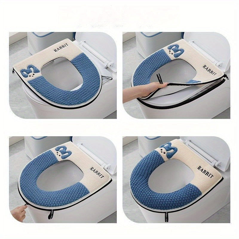 Toilet Seat Thickened Thermal Zipper Toilet Cover Household Bathroom Toilet Seat Cartoon Embroidery Sponge Toilet Seat