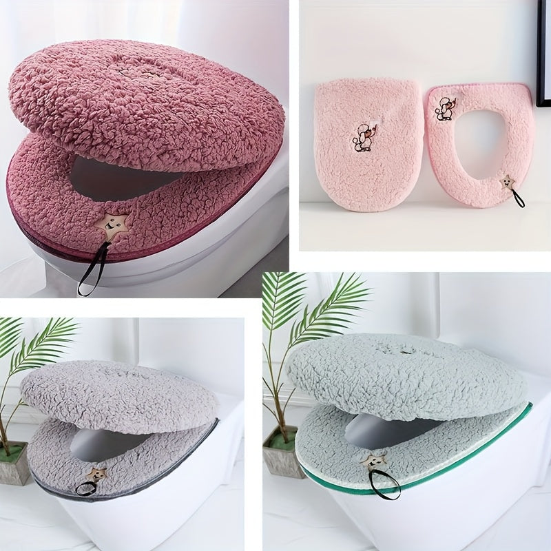 2pcs Cute Teddy Fleece Toilet Seat, Thickened Home Bathroom Floor Mat, Perfect for Weddings Halloween Christmas Gifts, Toilet Seats for The Elderly, Soft Toilet Seat Cover, Toilet Seat Warmer, Toilet Seat Cushion, Toilet Seat Cover for, Home Decor