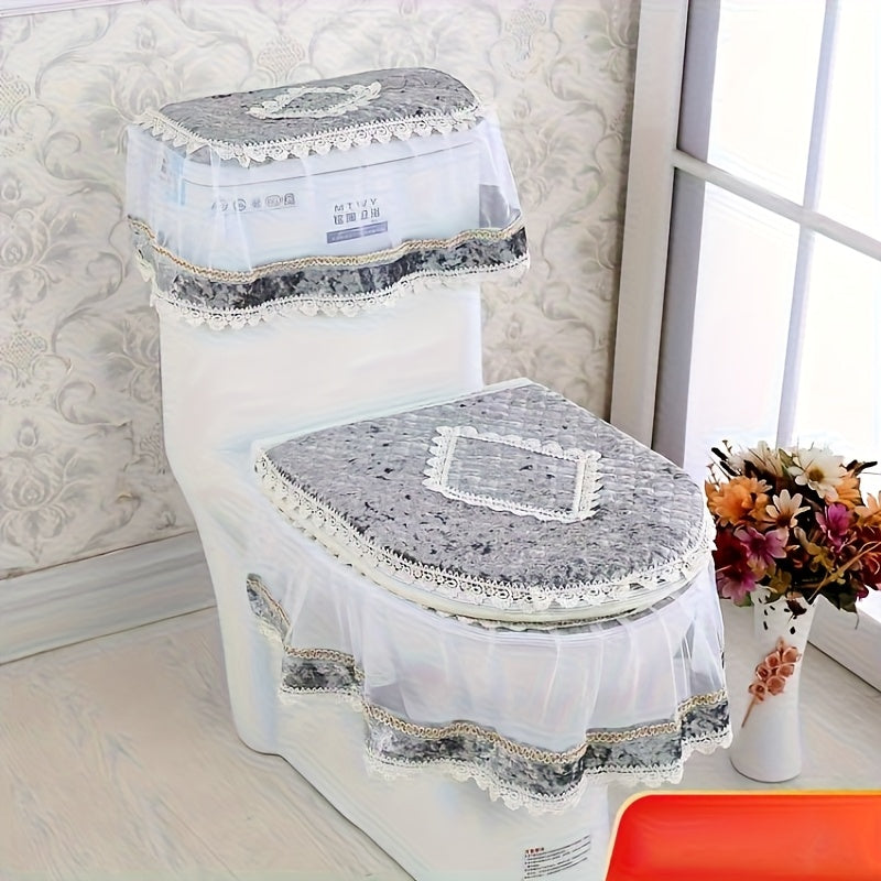 Lace toilet three-piece set, toilet seat cushion, toilet cover, towel., Toilet Seat Warmer, Soft Toilet Seat, Toilet Seat Cushion with Cover, Toilet Cushion, Toilet Seat Cover Set, Home Bathroom Accessories, Bathroom Essentials