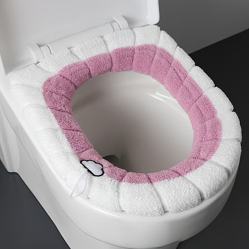 4 colors to choose from, four-season universal toilet seat cushion, no dirty hands, good cushion, cute big warm hand-held ring cushion, bathroom accessories, fashion toilet cover, comfortable seat cover, plush fabric, soft filling, universal model