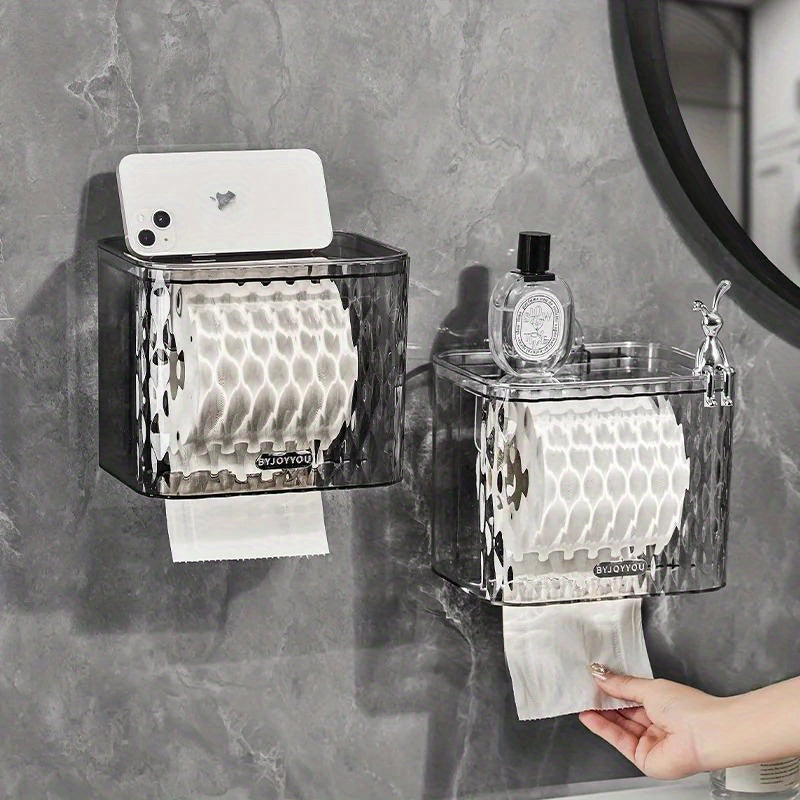 1pc Suction Cup Adhesive Toilet Tissue Box Holder - Waterproof No Drill Installation, Space-Saving Wall-Mounted Bathroom Shelf for Shower, Bathtub, Door - Compatible with Single\u002FDouble Roll Toilets (Plastic, Easy Setup)