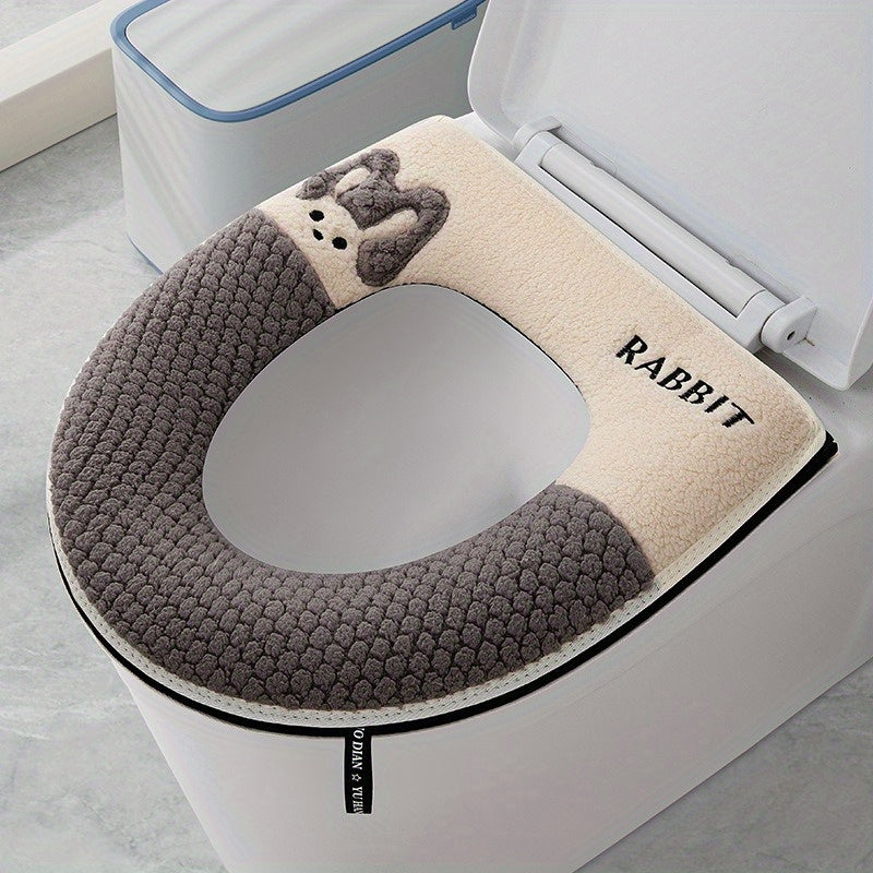 Toilet Seat Thickened Thermal Zipper Toilet Cover Household Bathroom Toilet Seat Cartoon Embroidery Sponge Toilet Seat