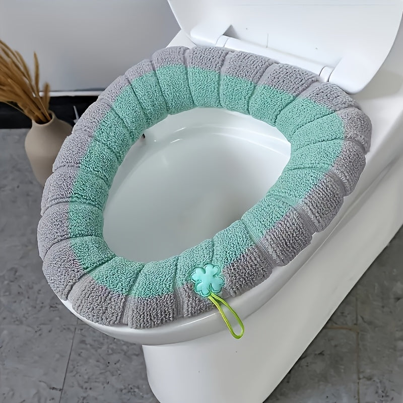 1pc Set, 5pcs Toilet Seat With Temperature, Dual Color Washable Toilet Seat - Thick And Comfortable, Suitable For Winter Use, Perfect Choice For Household And Commercial Use