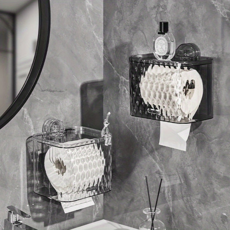 1pc Suction Cup Adhesive Toilet Tissue Box Holder - Waterproof No Drill Installation, Space-Saving Wall-Mounted Bathroom Shelf for Shower, Bathtub, Door - Compatible with Single\u002FDouble Roll Toilets (Plastic, Easy Setup)