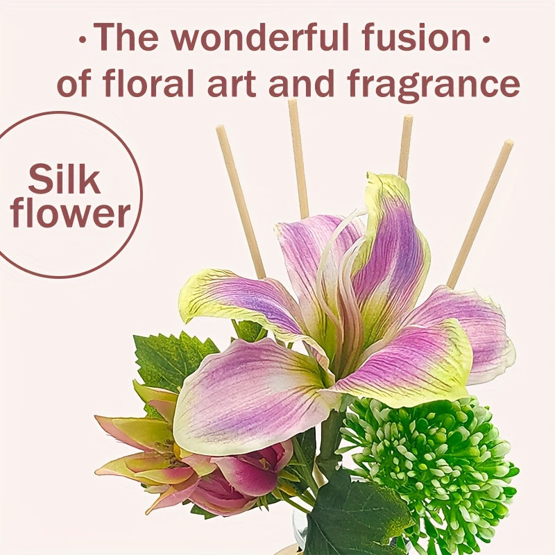 Floral Reed Diffuser - 4.2oz Flower Reed Diffuser Set, Home Aromatherapy Reed Diffuser for Home Bedroom Office Bathroom Shelf Decoration (Silk Road)