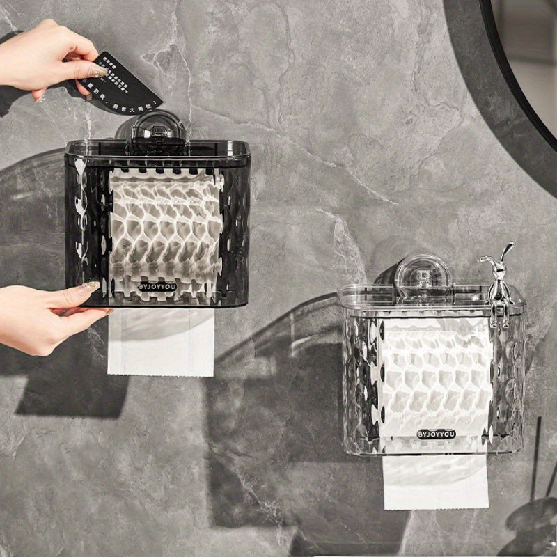 1pc Suction Cup Adhesive Toilet Tissue Box Holder - Waterproof No Drill Installation, Space-Saving Wall-Mounted Bathroom Shelf for Shower, Bathtub, Door - Compatible with Single\u002FDouble Roll Toilets (Plastic, Easy Setup)