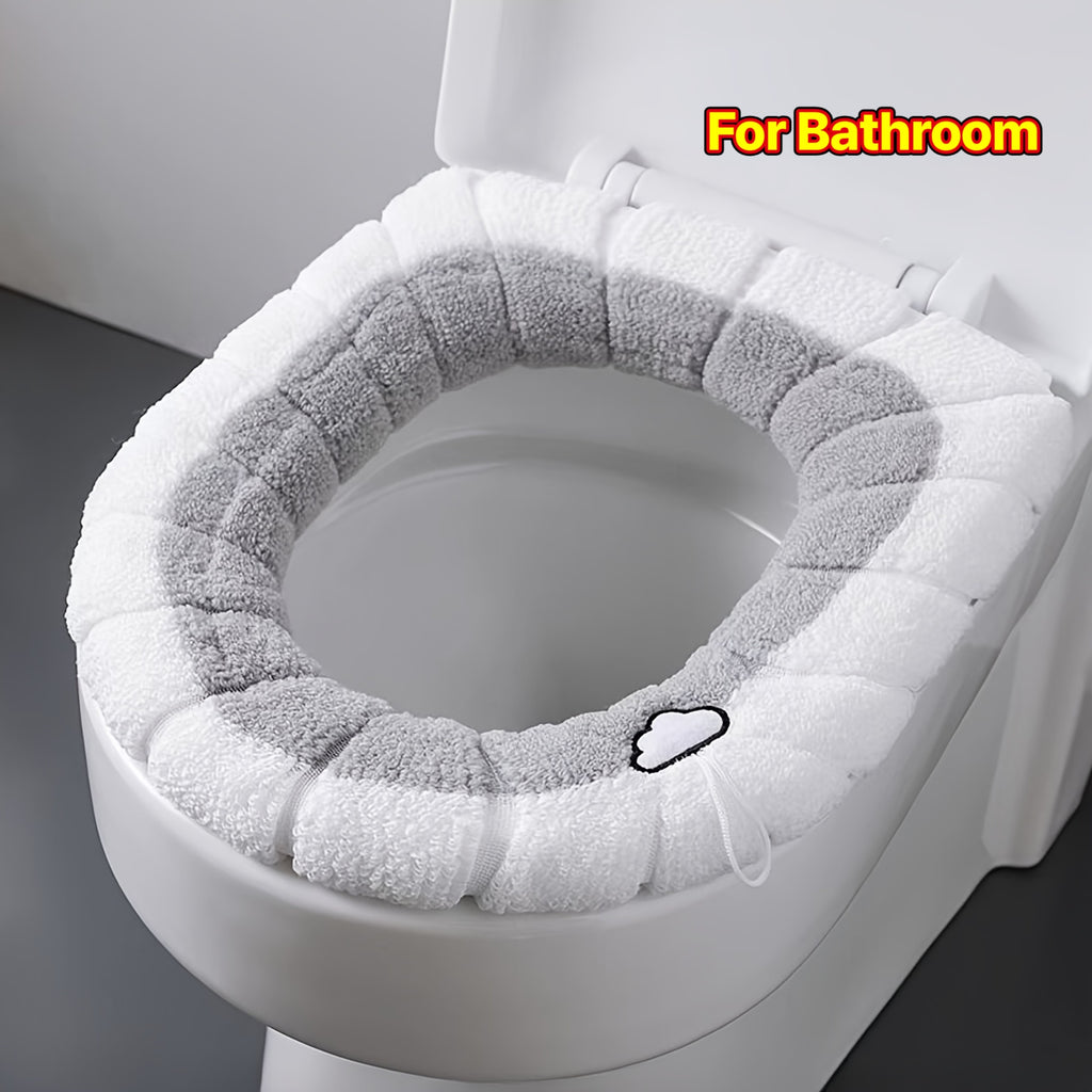 4 colors to choose from, four-season universal toilet seat cushion, no dirty hands, good cushion, cute big warm hand-held ring cushion, bathroom accessories, fashion toilet cover, comfortable seat cover, plush fabric, soft filling, universal model