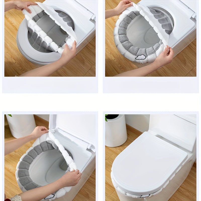 4 colors to choose from, four-season universal toilet seat cushion, no dirty hands, good cushion, cute big warm hand-held ring cushion, bathroom accessories, fashion toilet cover, comfortable seat cover, plush fabric, soft filling, universal model