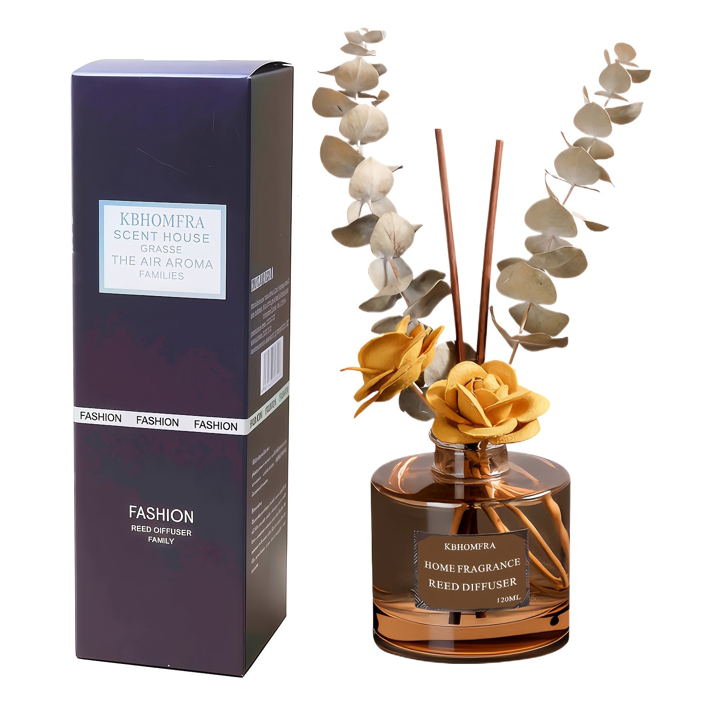 KBHOMFRA Reed Diffuser Jasmine Cedar Sandalwood Scent Fall Diffusers with Dried Flowers Diffuser Sticks 4.06oz Essential Oil 90 Days Long-lasting Fragrance for Livingroom, Bedroom And Bathroom.