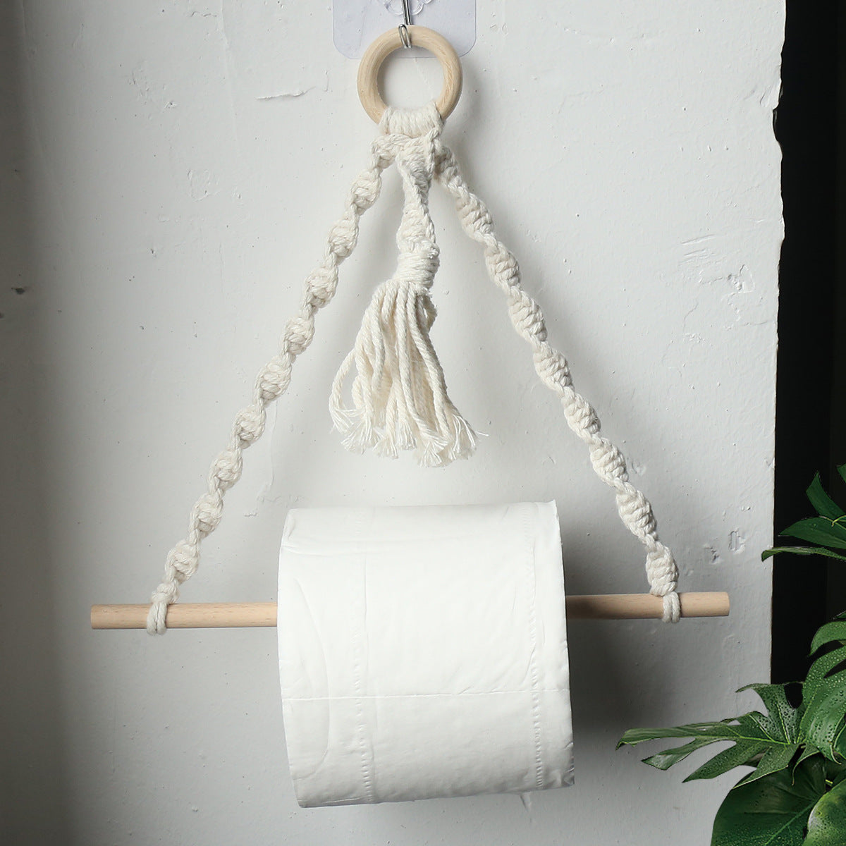 4pcs Rustic Style No-Drill Paper Towel Holder and Towel Rack - Log Bark Bathroom Shelf, Hemp Rope and Wooden Ball System, Farmhouse Style Bathroom Accessory Installation (Compatible with Toilet Paper Rolls), Paper Towel Storage Box, Toilet Paper