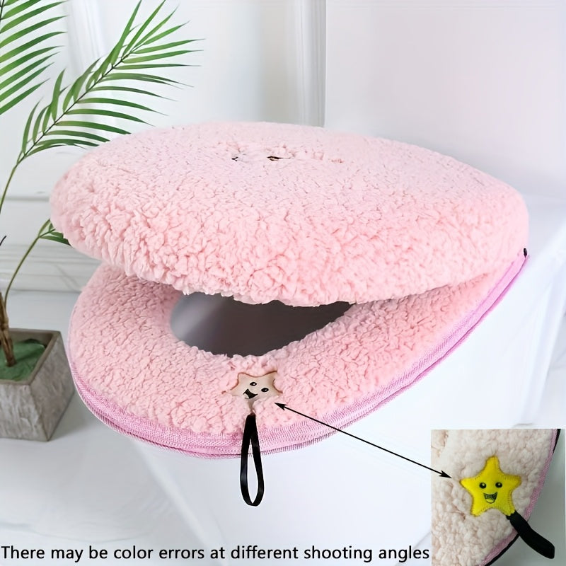 2pcs Cute Teddy Fleece Toilet Seat, Thickened Home Bathroom Floor Mat, Perfect for Weddings Halloween Christmas Gifts, Toilet Seats for The Elderly, Soft Toilet Seat Cover, Toilet Seat Warmer, Toilet Seat Cushion, Toilet Seat Cover for, Home Decor