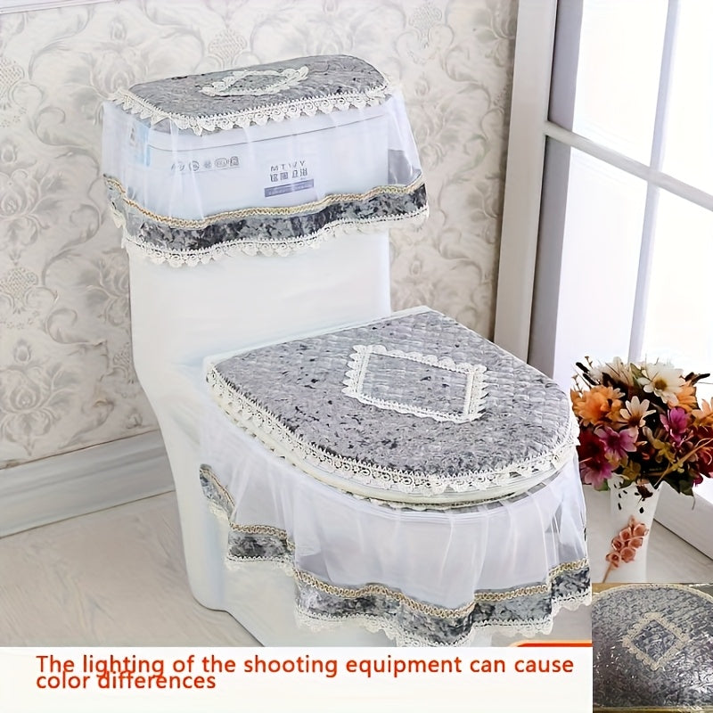 Lace toilet three-piece set, toilet seat cushion, toilet cover, towel., Toilet Seat Warmer, Soft Toilet Seat, Toilet Seat Cushion with Cover, Toilet Cushion, Toilet Seat Cover Set, Home Bathroom Accessories, Bathroom Essentials