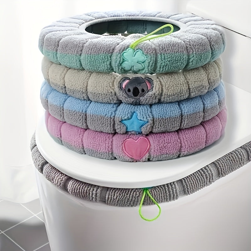 1pc Set, 5pcs Toilet Seat With Temperature, Dual Color Washable Toilet Seat - Thick And Comfortable, Suitable For Winter Use, Perfect Choice For Household And Commercial Use