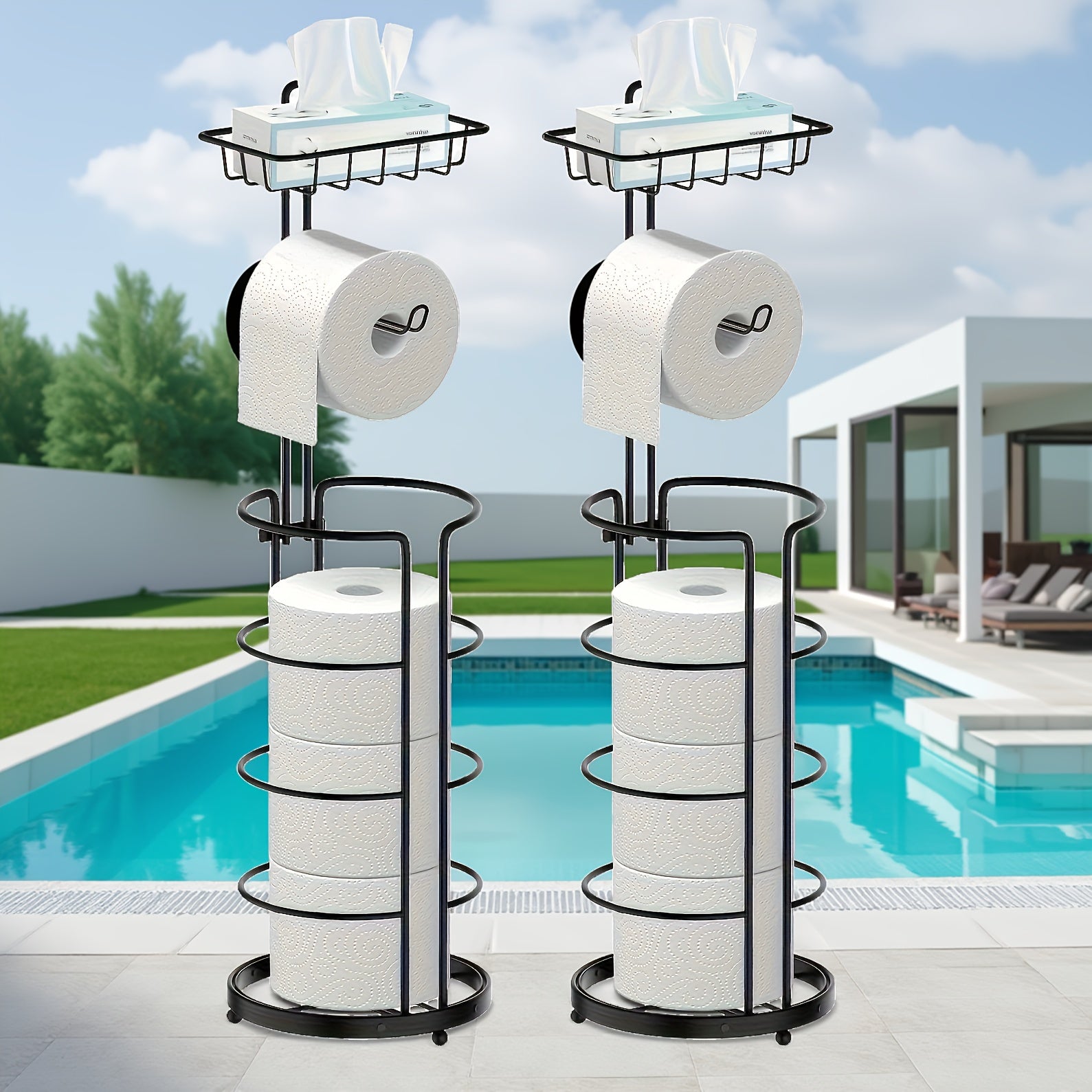 Single Toilet Paper Holder with Shelf, Independent Bathroom Paper Organizer with 4 Rolls Of Paper, Suitable for Balcony, Bedroom, Toilet, Courtyard, Toilet Paper Storage, Bathroom Accessories - Black