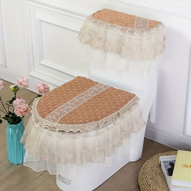 3pcs Soft Fabric Toilet Seat Cover Set with Zipper Closure - All-Season Comfort, Elegant Ruffled Edges & Hygienic Protection, Fit for Toilets, Hand Washable Soft Cushioning for Bathroom Use (Medical-Grade Hygiene), Toilet Seat Cushion