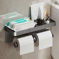 Space-Saving Aluminum Toilet Paper Holder with Shelf | Stylish, No Drilling Installation, Painted Surface, Wall-Mounted, Self-Adhesive, for Storing Bathroom Essentials