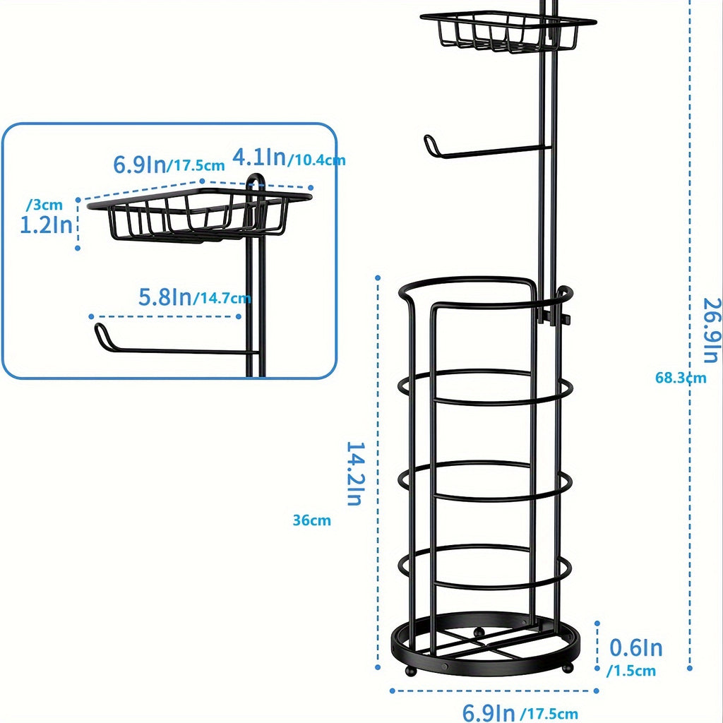 Single Toilet Paper Holder with Shelf, Independent Bathroom Paper Organizer with 4 Rolls Of Paper, Suitable for Balcony, Bedroom, Toilet, Courtyard, Toilet Paper Storage, Bathroom Accessories - Black