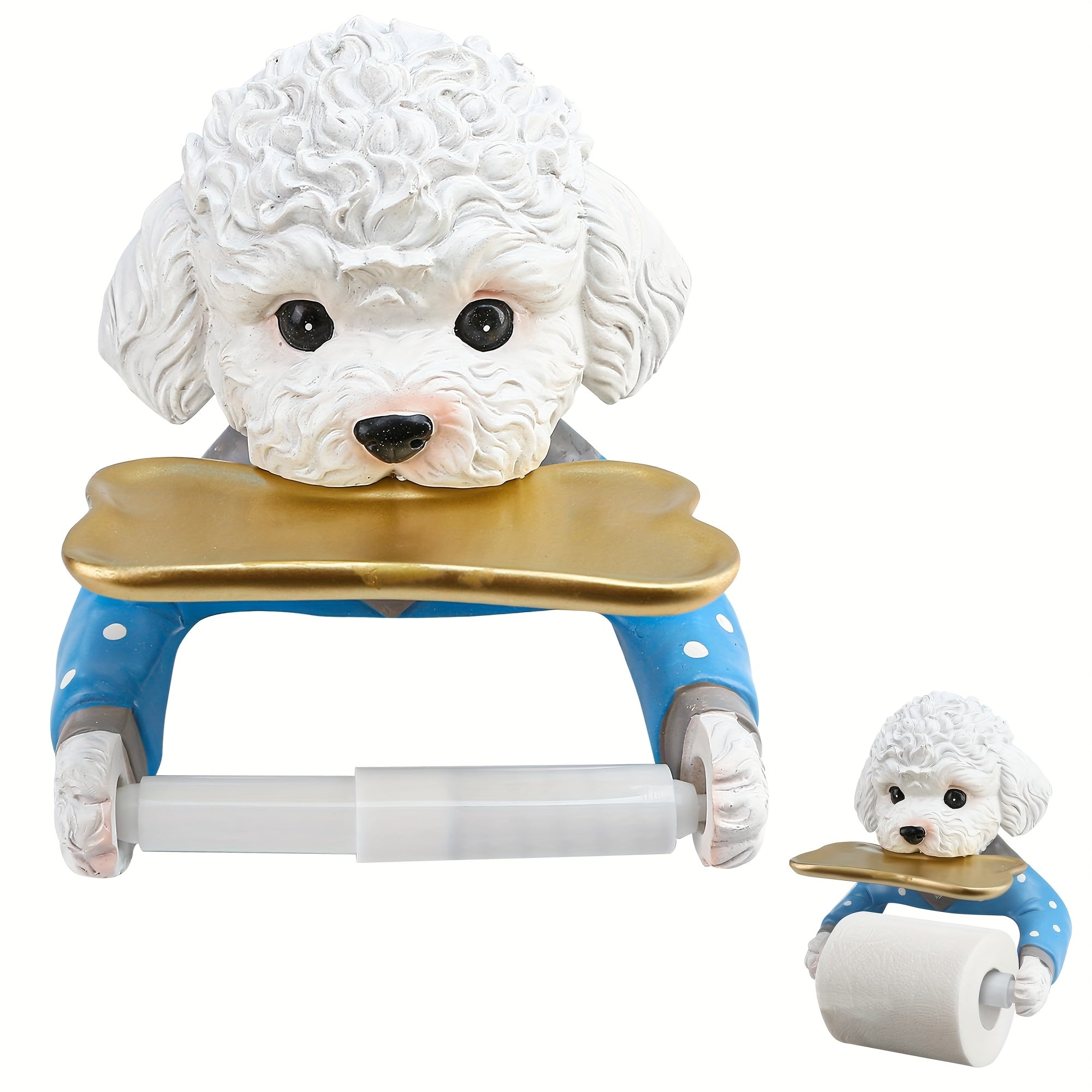 Cute Dog Toilet Paper Holder - Self-Adhesive Wall-Mounted Bathroom Storage with Resin Construction, Space-Saving Toilet Paper Dispenser with Paw Print & Dog Face Design, Easy Installation for Bathroom Decor, Fun Housewarming Gift for Pet Lovers (No