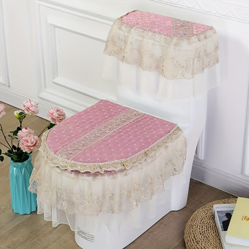 3pcs Soft Fabric Toilet Seat Cover Set with Zipper Closure - All-Season Comfort, Elegant Ruffled Edges & Hygienic Protection, Fit for Toilets, Hand Washable Soft Cushioning for Bathroom Use (Medical-Grade Hygiene), Toilet Seat Cushion