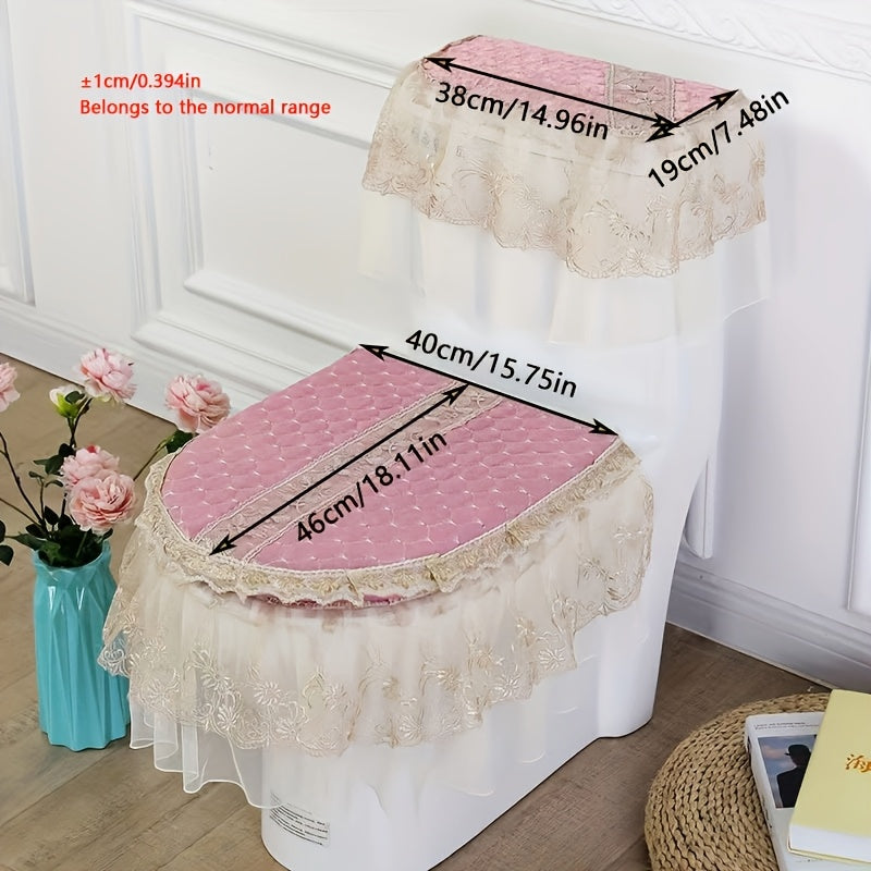 3pcs Soft Fabric Toilet Seat Cover Set with Zipper Closure - All-Season Comfort, Elegant Ruffled Edges & Hygienic Protection, Fit for Toilets, Hand Washable Soft Cushioning for Bathroom Use (Medical-Grade Hygiene), Toilet Seat Cushion