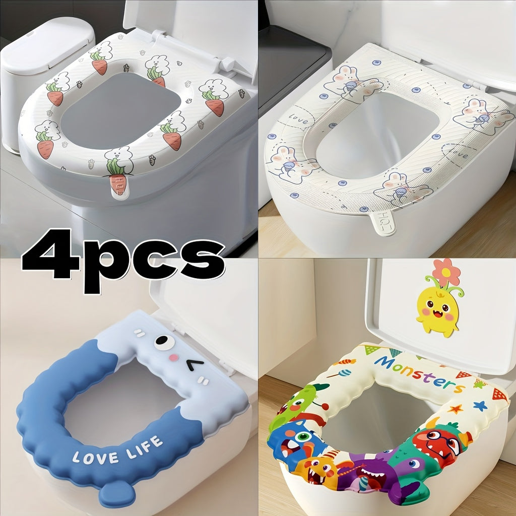 4pcs EVA Toilet Seat Cushion Suitable for - Thickened Warm Winter Bathroom Cover, Washable & Erasable Fit Soft Plastic Toilet Seat with Handle, Warm Butt for &