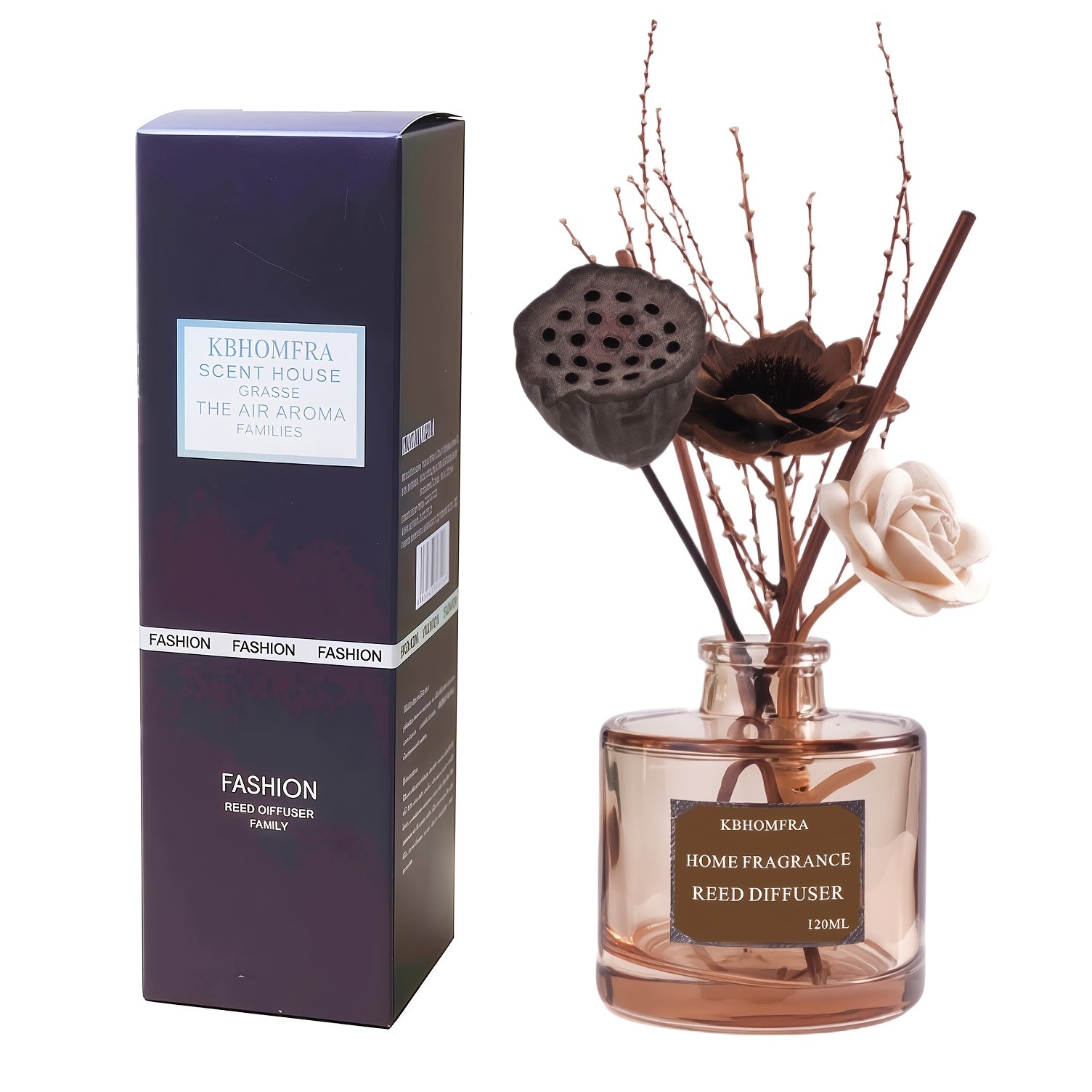 KBHOMFRA Reed Diffuser Jasmine Cedar Sandalwood Scent Fall Diffusers with Dried Flowers Diffuser Sticks 4.06oz Essential Oil 90 Days Long-lasting Fragrance for Livingroom, Bedroom And Bathroom.