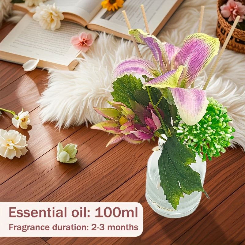 Floral Reed Diffuser - 4.2oz Flower Reed Diffuser Set, Home Aromatherapy Reed Diffuser for Home Bedroom Office Bathroom Shelf Decoration (Silk Road)
