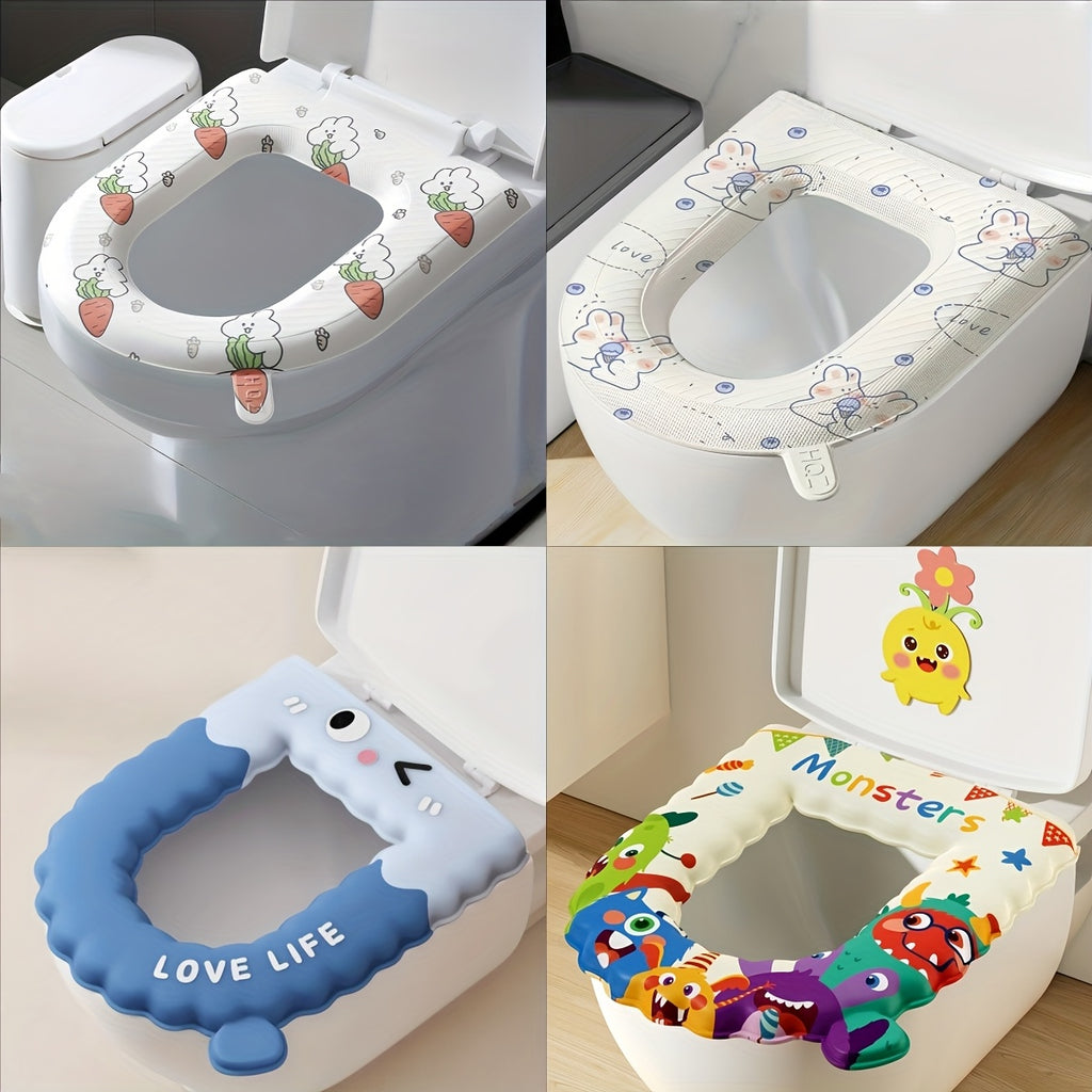 4pcs EVA Toilet Seat Cushion Suitable for - Thickened Warm Winter Bathroom Cover, Washable & Erasable Fit Soft Plastic Toilet Seat with Handle, Warm Butt for &