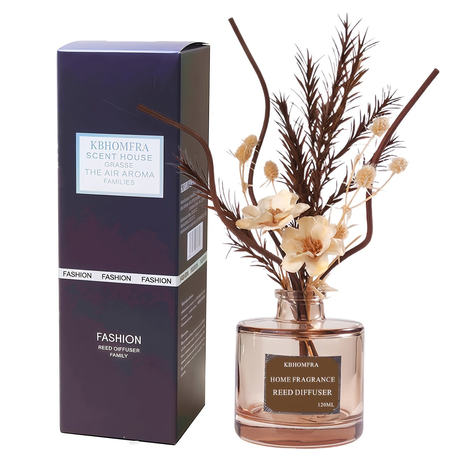 KBHOMFRA Reed Diffuser Jasmine Cedar Sandalwood Scent Fall Diffusers with Dried Flowers Diffuser Sticks 4.06oz Essential Oil 90 Days Long-lasting Fragrance for Livingroom, Bedroom And Bathroom.