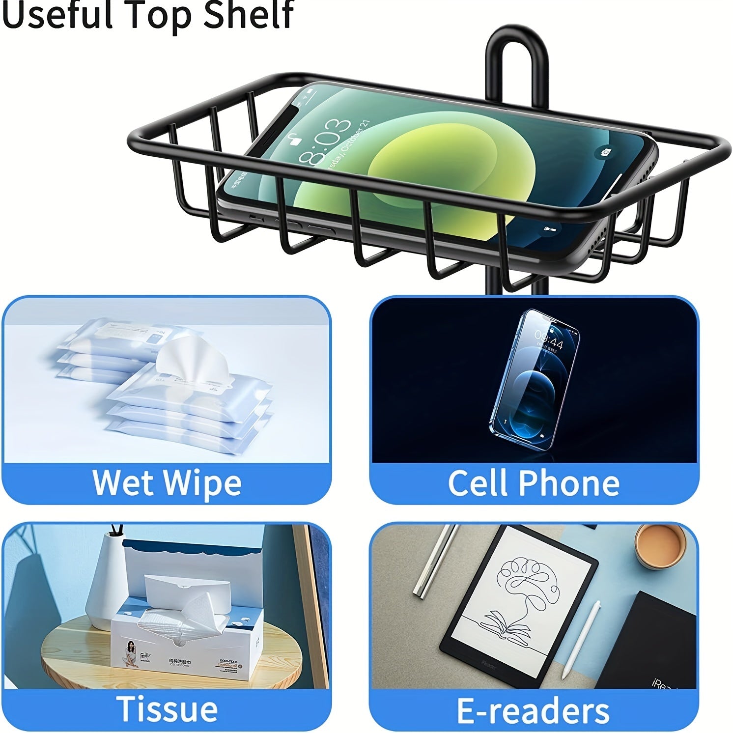 Single Toilet Paper Holder with Shelf, Independent Bathroom Paper Organizer with 4 Rolls Of Paper, Suitable for Balcony, Bedroom, Toilet, Courtyard, Toilet Paper Storage, Bathroom Accessories - Black