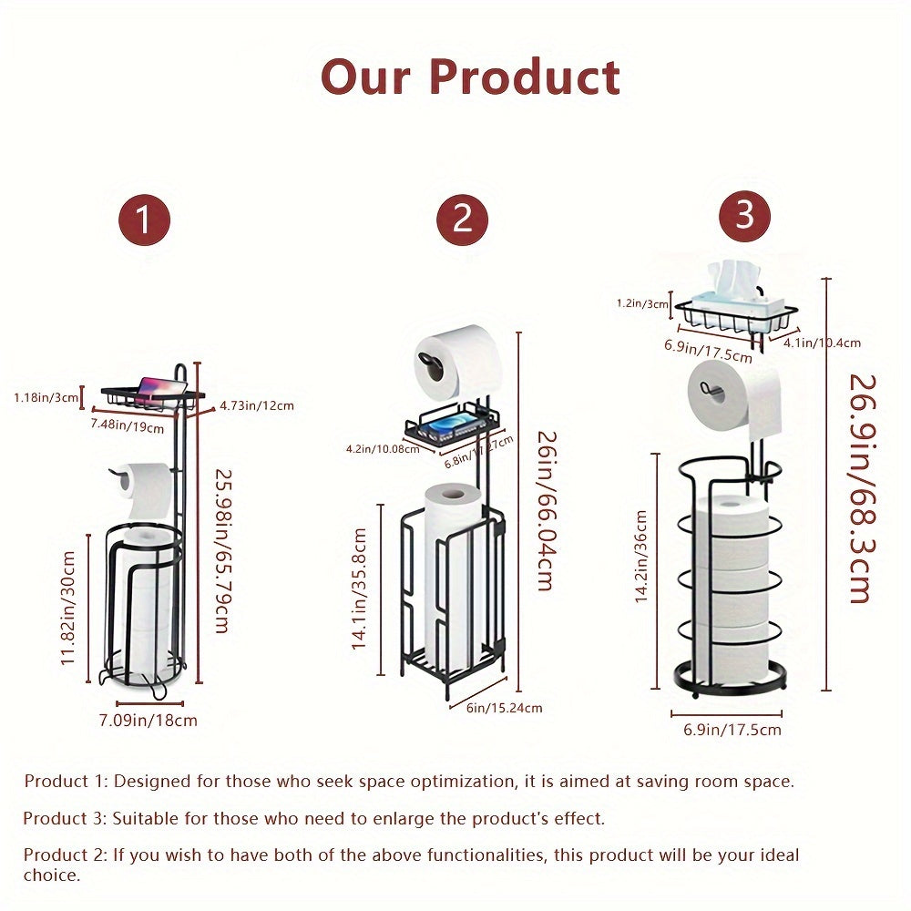 Freestanding Toilet Paper Holder, Metal Trim Freestanding Toilet Paper Roll Holder And Dispenser to Store 3 Extra Rolls Of Reserve Toilet Paper, Christmas