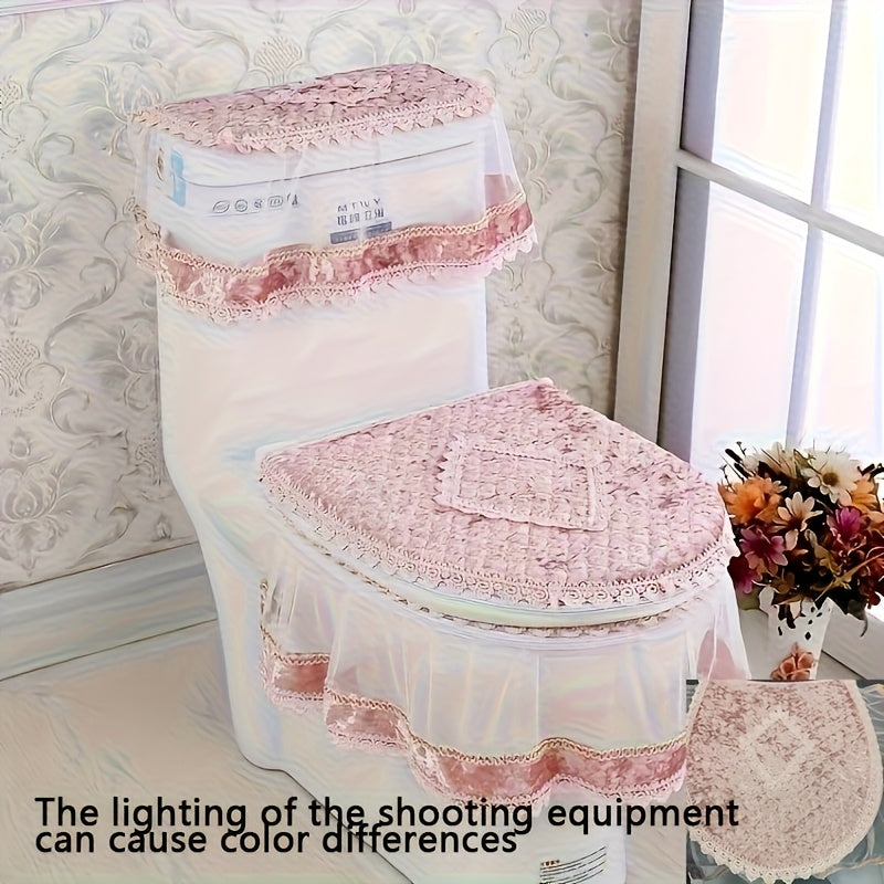 Lace toilet three-piece set, toilet seat cushion, toilet cover, towel., Toilet Seat Warmer, Soft Toilet Seat, Toilet Seat Cushion with Cover, Toilet Cushion, Toilet Seat Cover Set, Home Bathroom Accessories, Bathroom Essentials
