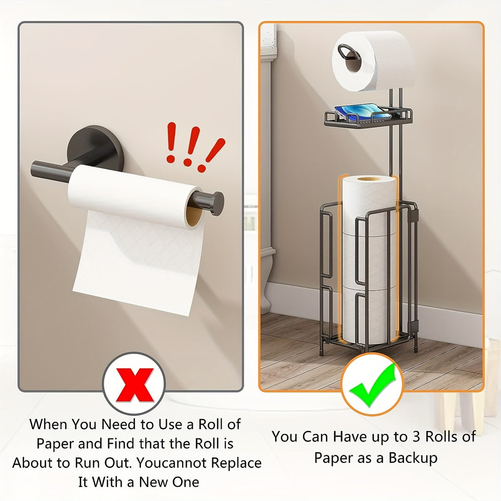 Freestanding Toilet Paper Holder, Metal Trim Freestanding Toilet Paper Roll Holder And Dispenser to Store 3 Extra Rolls Of Reserve Toilet Paper, Christmas