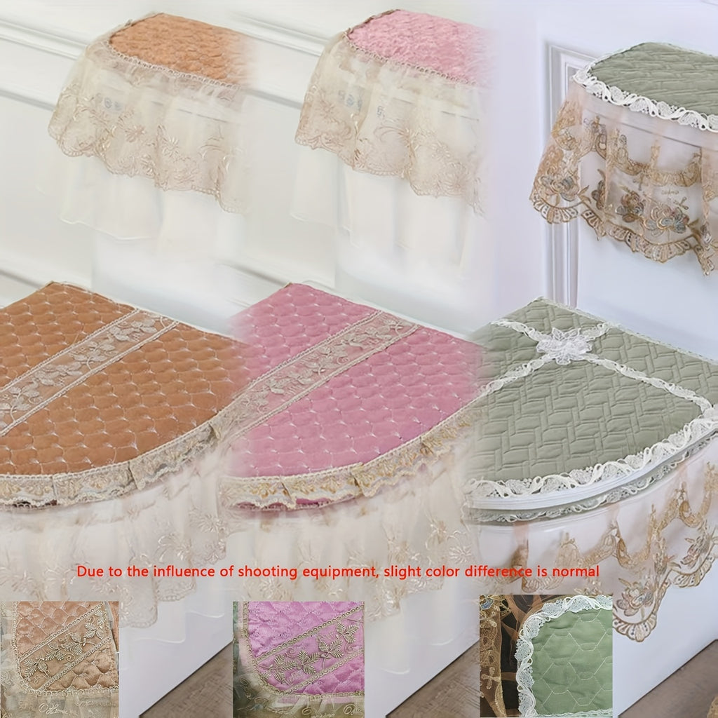 3pcs Soft Fabric Toilet Seat Cover Set with Zipper Closure - All-Season Comfort, Elegant Ruffled Edges & Hygienic Protection, Fit for Toilets, Hand Washable Soft Cushioning for Bathroom Use (Medical-Grade Hygiene), Toilet Seat Cushion